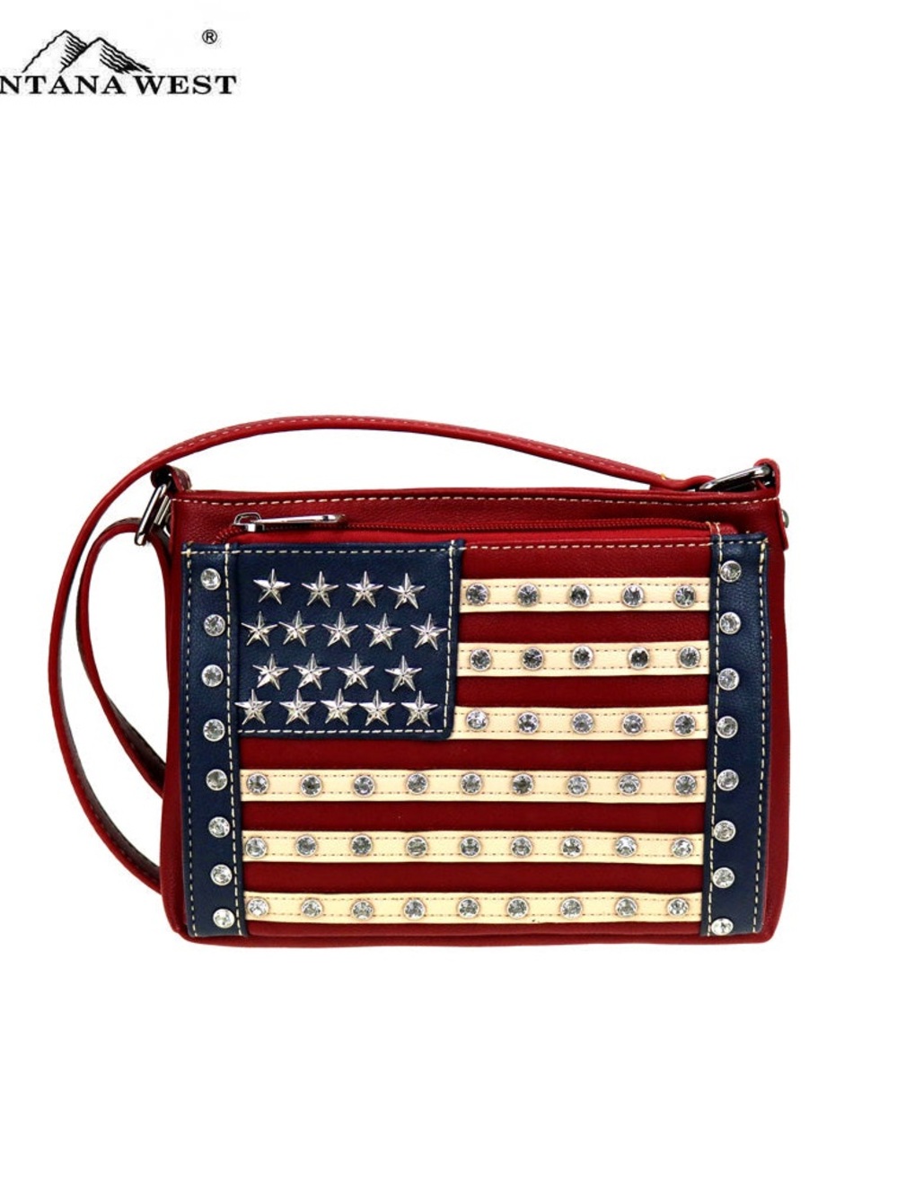 Montana West Red, Blue & Cream Star Stud Flag Crossbody Bag